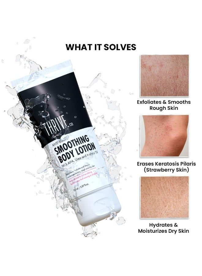 ThriveCo Smoothing Body Lotion for Dry, Rough & Bumpy skin | With AHA, Mahua Oil & Urea | Moisturizes, Hydrates & Treats Keratosis Pilaris,Strawberry Skin in Men & Women | 150 ml - Image 1